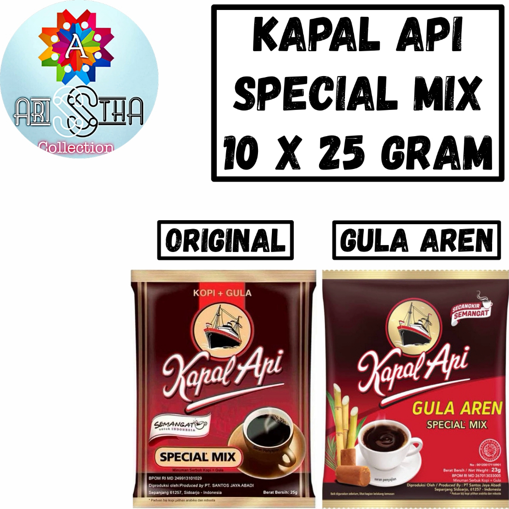 

KAPAL API SPECIAL MIX. KOPI + GULA DALAM SATU SACHET. 10 X 25 GRAM. Kemasan Renceng