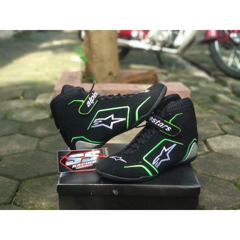 PAKET SEPATU DRAG + SARUNG TANGAN KARET DRAG BIKE RIDING SUNMORI TOURING MOTOR SLALOM GOKART FLUO STABILO MURAH BANDUNG