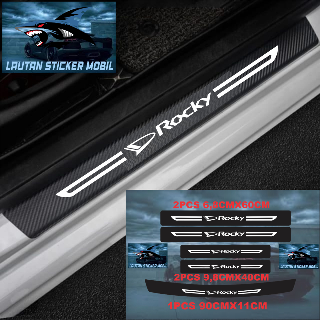 5 pcs  cutting sticker sillplate bahan karbon 3d mobil rocky sticker stiker bumper bagasi karbon 3d 