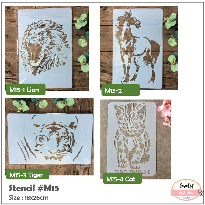 

LovelyCraftStore | plastic stencil m15 ~ cetakan stensil lukis, craft, stensil kue cetakan cake, scrapbook, journal, bujo animal horse, tiger, lion