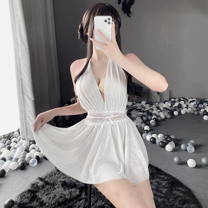 HOT SALE [ LINGERIE MASTER ] - (L-57) Lingerie Sexy Hot Halter Neck Perspective Renda Dress Baju