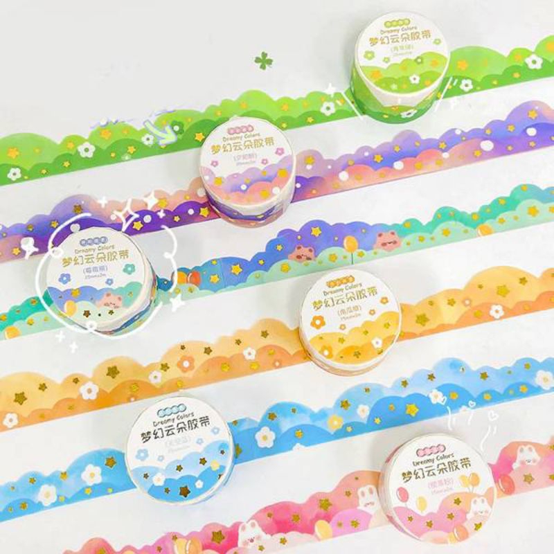 

Washi Tape Dreamy Color/ Masking Tape Awan Aesthetic/ Isolasi Kertas Journal Planner Deco