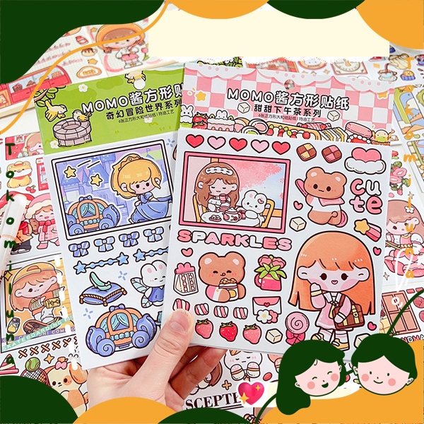 

1 set isi 6 lembar sticker momo square ukuran besar 14 x 14 cm deco stiker karakter lucu cute kawai aesthetic HB1400