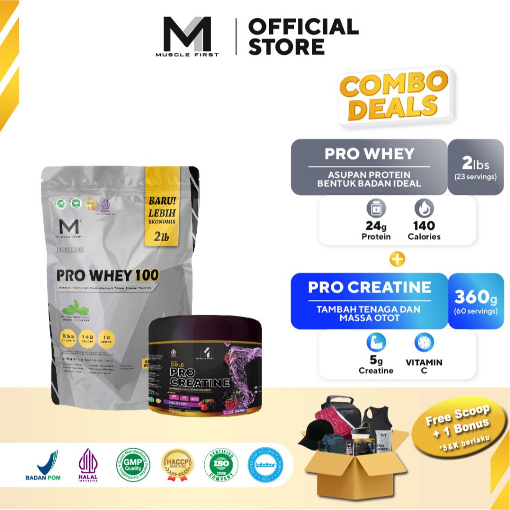 

Paket Hemat M1 Muscle First Pro Whey 2lbs 900g + Pro Creatine 360g - bundling cutting creatin fit fitness gym kreatin latihan olahraga otot sport sports suplemen supplement susu