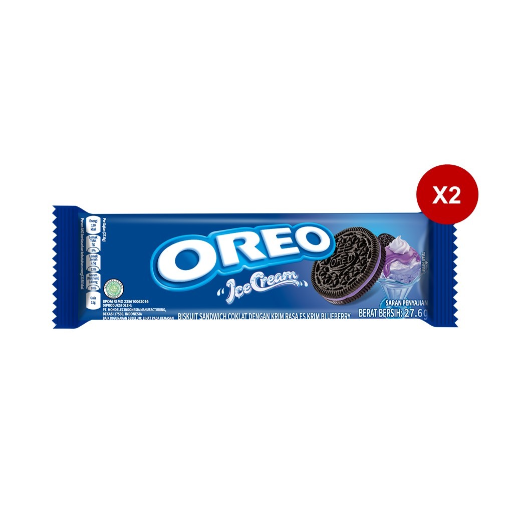 

Oreo Buskuit krim Blueberry 27.6g untuk camilan bersama keluarga - twinpack