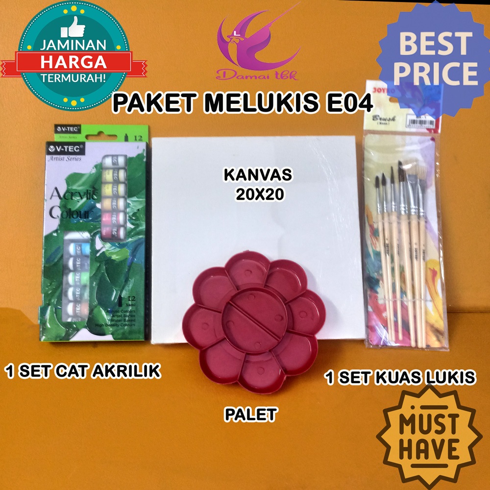 

Paket Melukis E04 Cat Akrilik 12 Warna+kuas BR1 + Palet + Kanvas 20x20