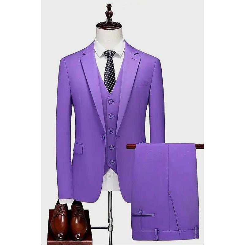 Jas Blazer Pria Formal Kantoran Warna lilac Kancing Satu