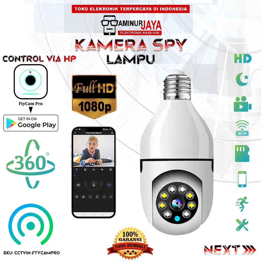 Camera CCTV Wifi PTZ E27 IP Kamera Model Fitting Lampu Bohlam Bulb HD 1080P two way Audio Infrared N