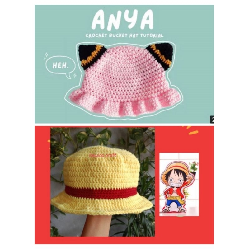 Luffy hat bucket/Anya hat bucket/hat Bucket Anya Crochet/Hat Bucket Luffy Crochet/Hat Bucket Bear Ra