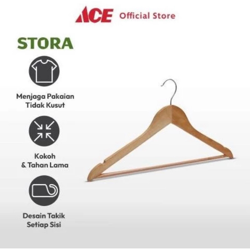 Ace Hardware Stora 8 set Hanger Kayu Natural Tube / Gantungan Baju Kayu