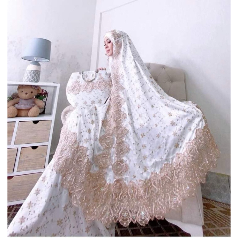 Mukena Sutra Pengantin Tas Behel Mewah Dewasa FREE BABY GOLD