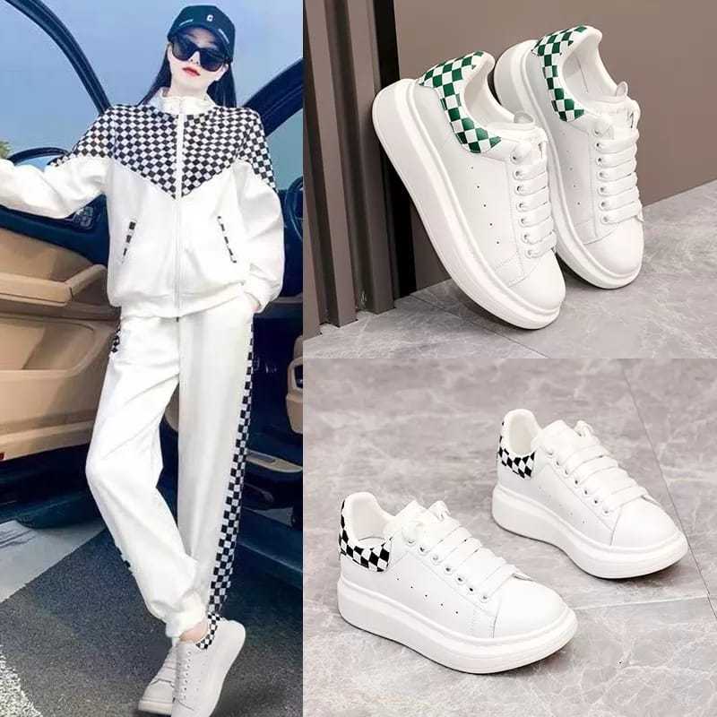 M3.STORE Sepatu Sneakers Wanita Putih Terbaru Sepatu Casual Wanita TerlarisSepatu Wanita Motif Catur