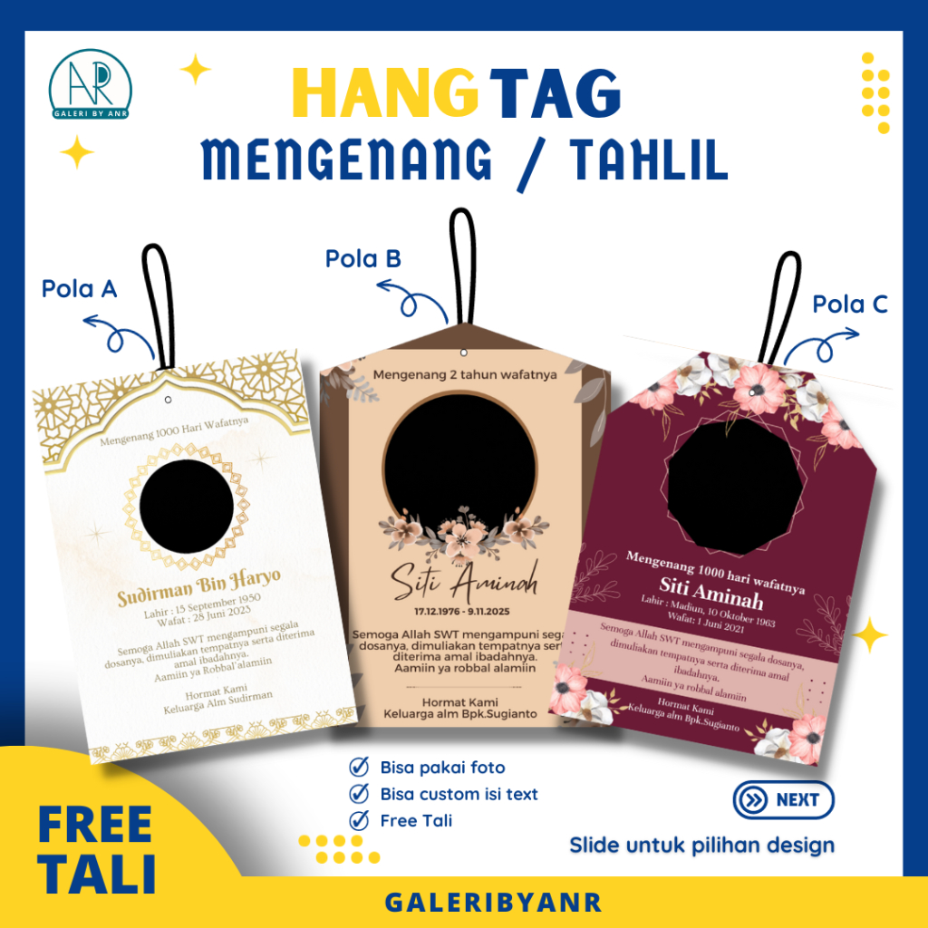 D19 Hangtag mengenang wafat custom HW 001 | Hang tag tahlil 40 hari 100 hari 1000 hari 1 tahun Kartu