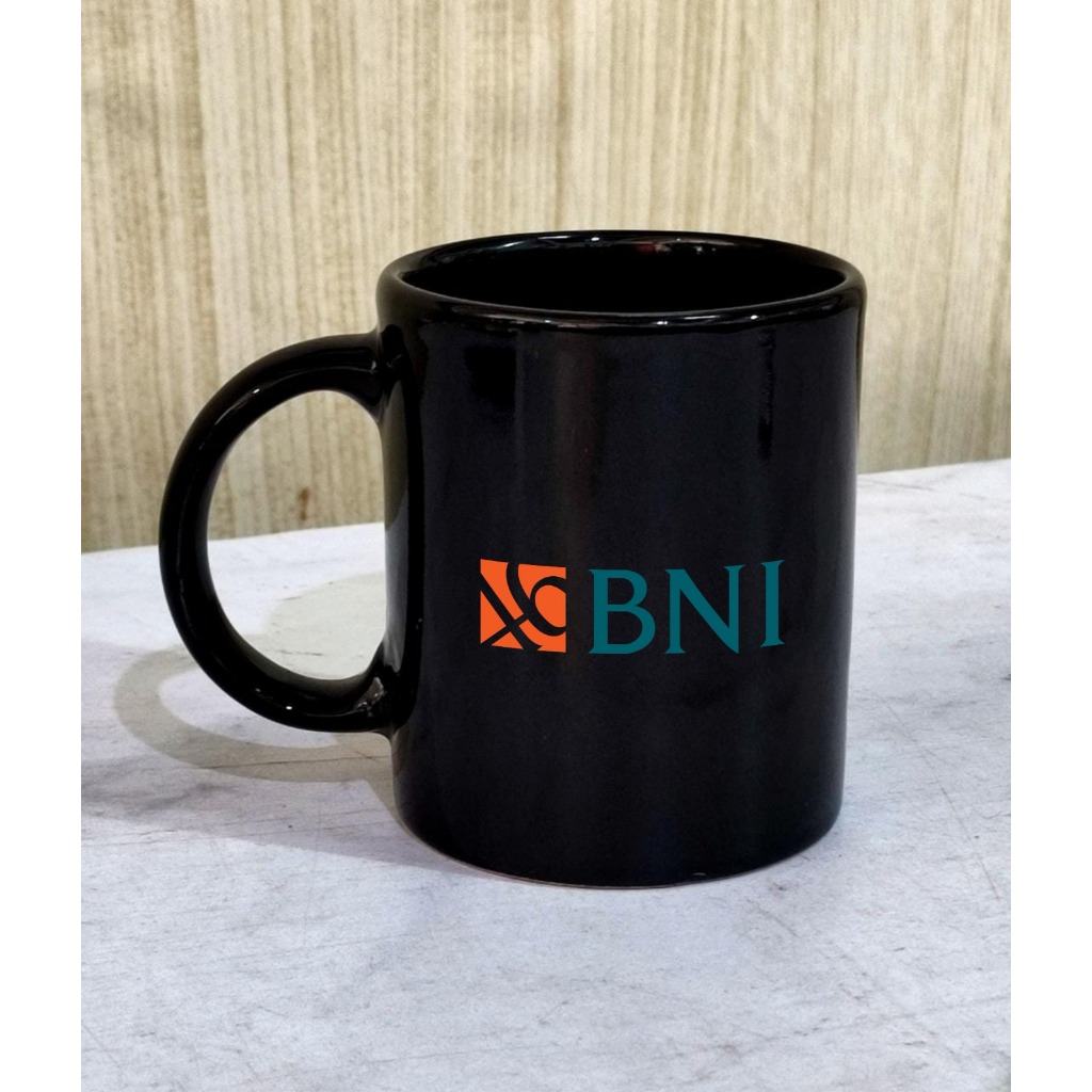 Mug Hitam Keramik Custom Logo BANK BNI/Souvenir Mug Custom Surabaya
