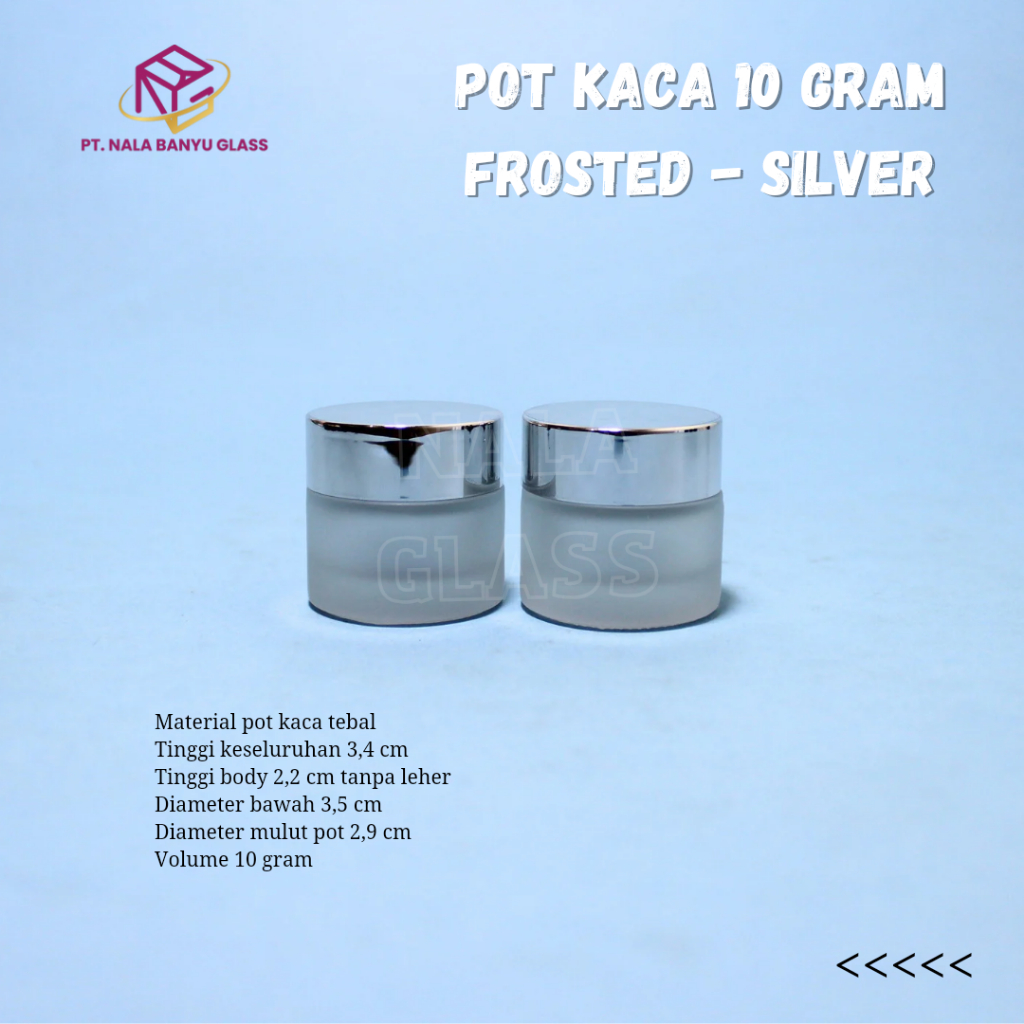 pot jar kaca 10gram frosted / pot kosmetik 10gr / pot cream 10 gr tutup silver