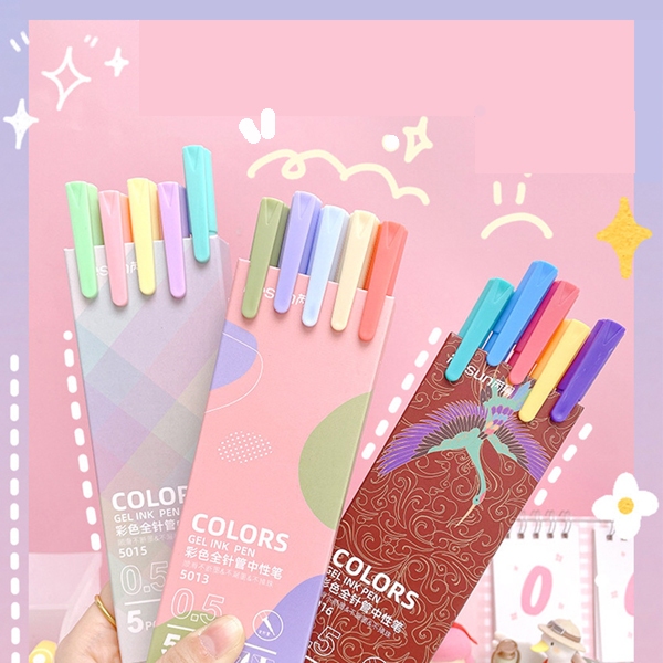 

1 set 5 pcs pulpen tinta gel ink pen retro macaron morandi warna warni HB1332