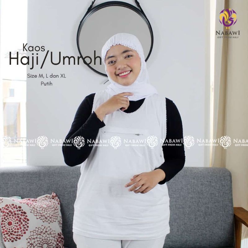 KAOS HAJI UMROH WANITA ada kantong dibagian depan menyesuaikan untuk penyimpanan uang