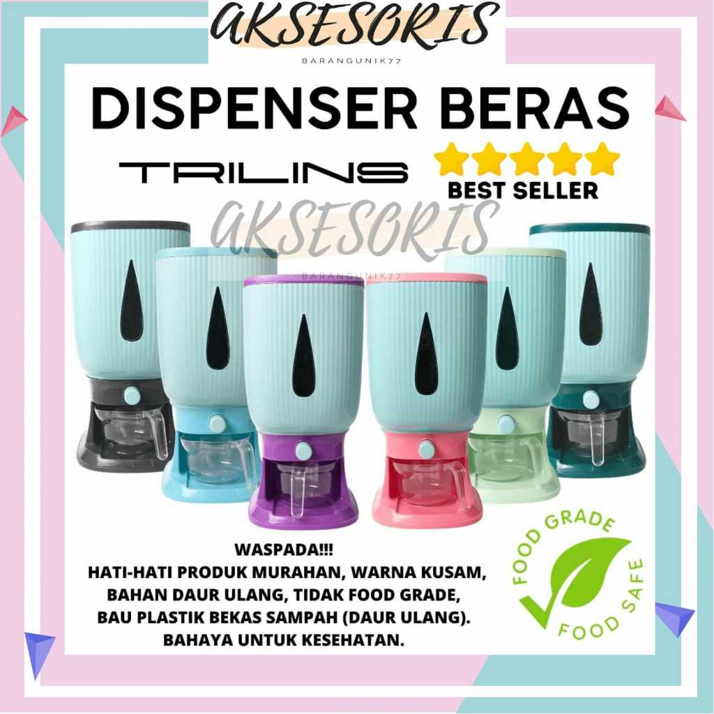 DISPENSER BERAS TRILINS / DISPENSER BERAS OTOMATIS FOOD GRADE / TEMPAT PENYIMPANAN BERAS / WADAH KAC