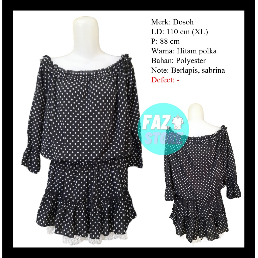 Dress Wanita Midi Sabrina Polkadot Hitam