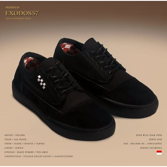 Exodos57 - Pelinja All Black - Sepatu Kulit Lokal
