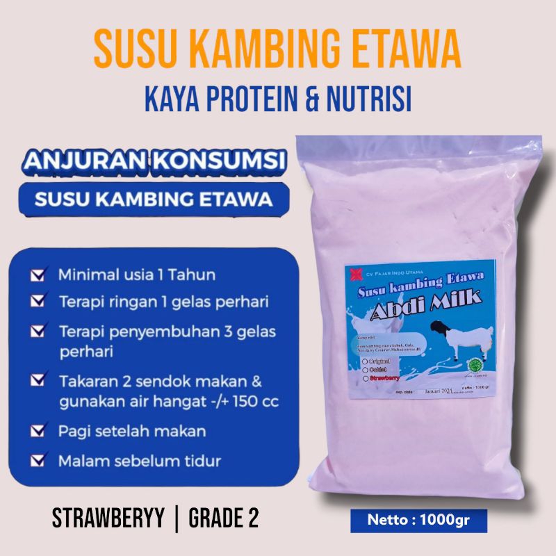 

Susu Kambing Etawa Bubuk rasa "STRAWBERRY" Grade 2