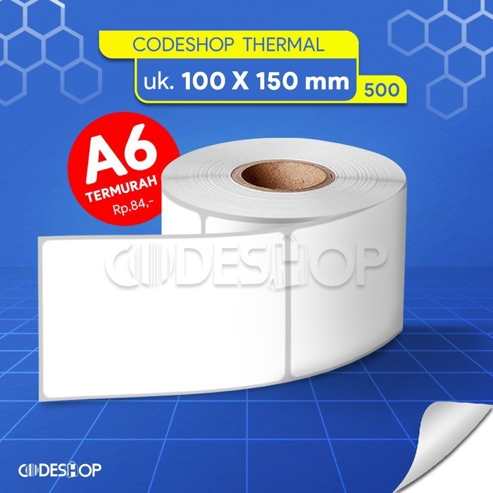 

Kertas Stiker Label Termal 100 x 150 / 100x150mm / 10x15 cm 500 Pcs A6