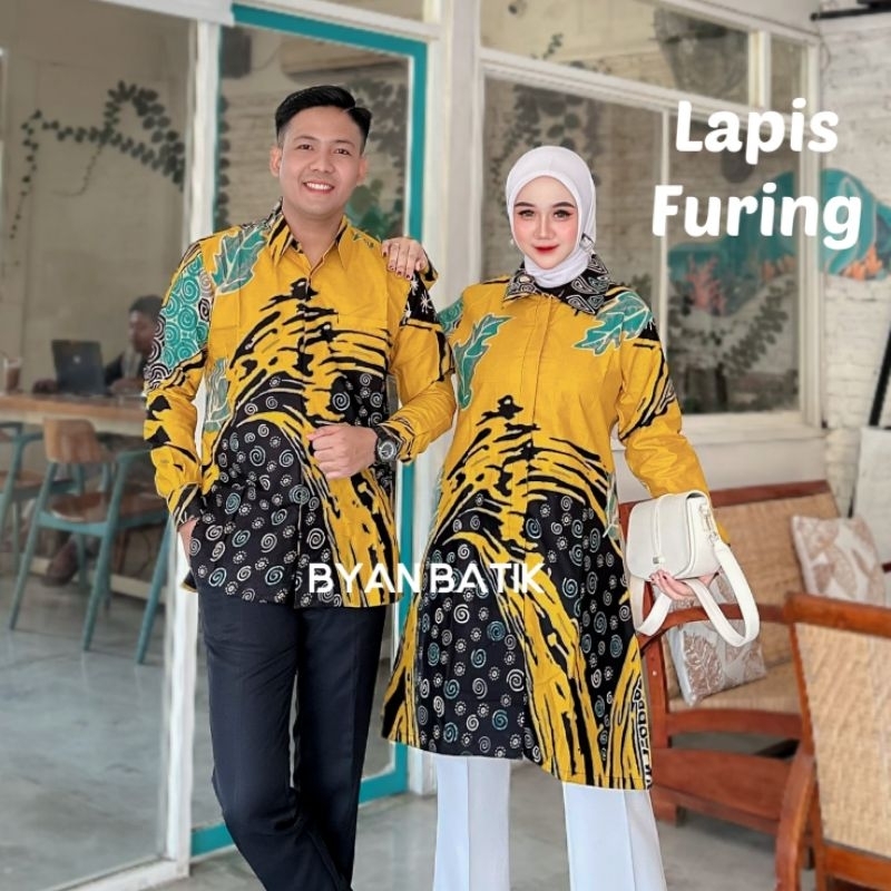 BYAN Batik Couple Lapis Furing Terbaru Kemeja Batik Pria Lengan Panjang Dan Atasan Tunik Batik Lapis