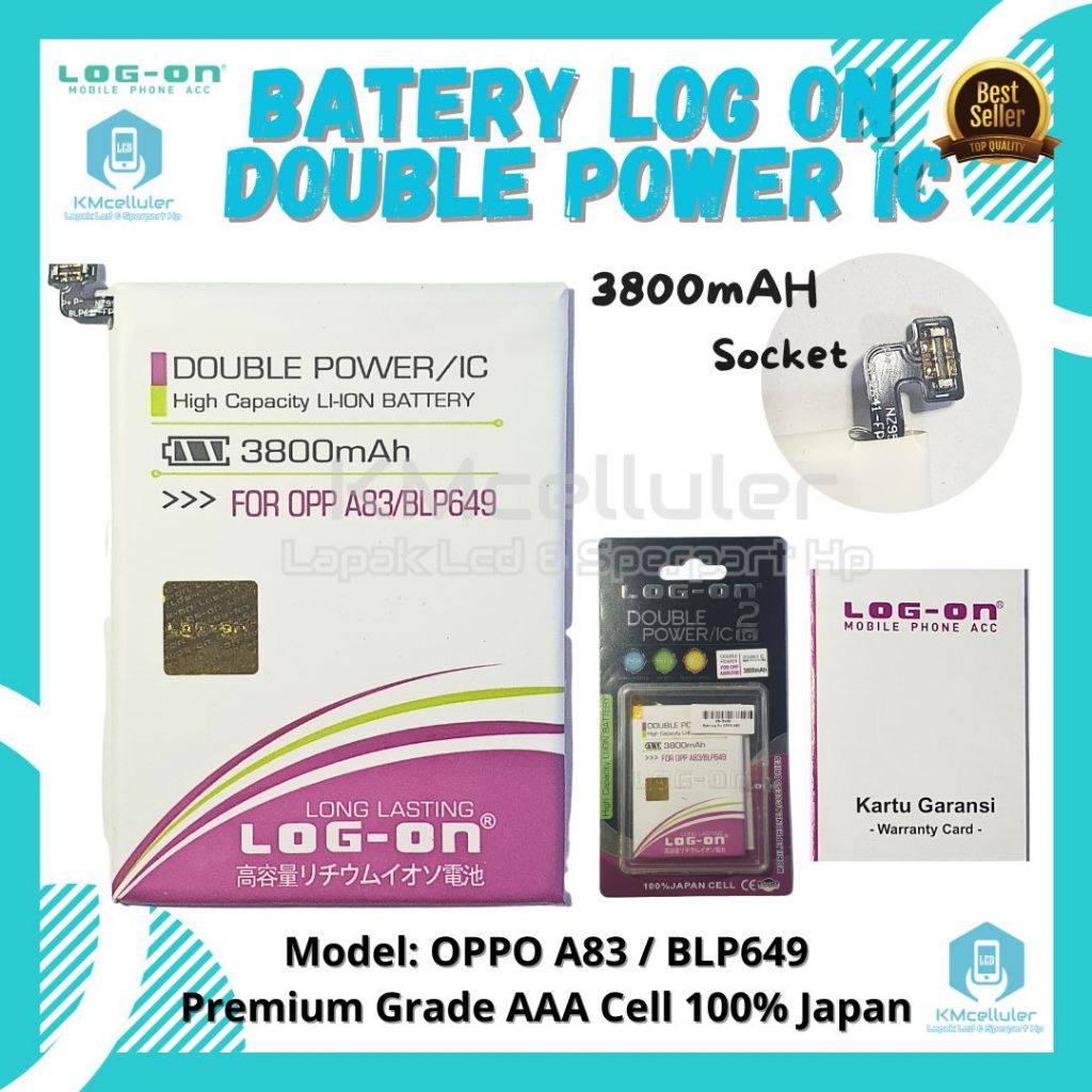 BATTERY LOG ON OPPO A83 / BLP649 BATTERY DOUBLE POWER DOUBLE IC GRADE AAA JAPAN CELL 100%