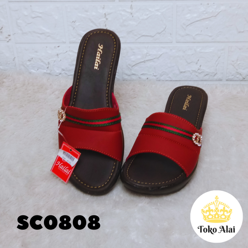 TOKO ALAI Sendal Wanita Cewek WEDGES Merah Hailai Terbaru Comfy Desain Menarik AB 01 SC0808