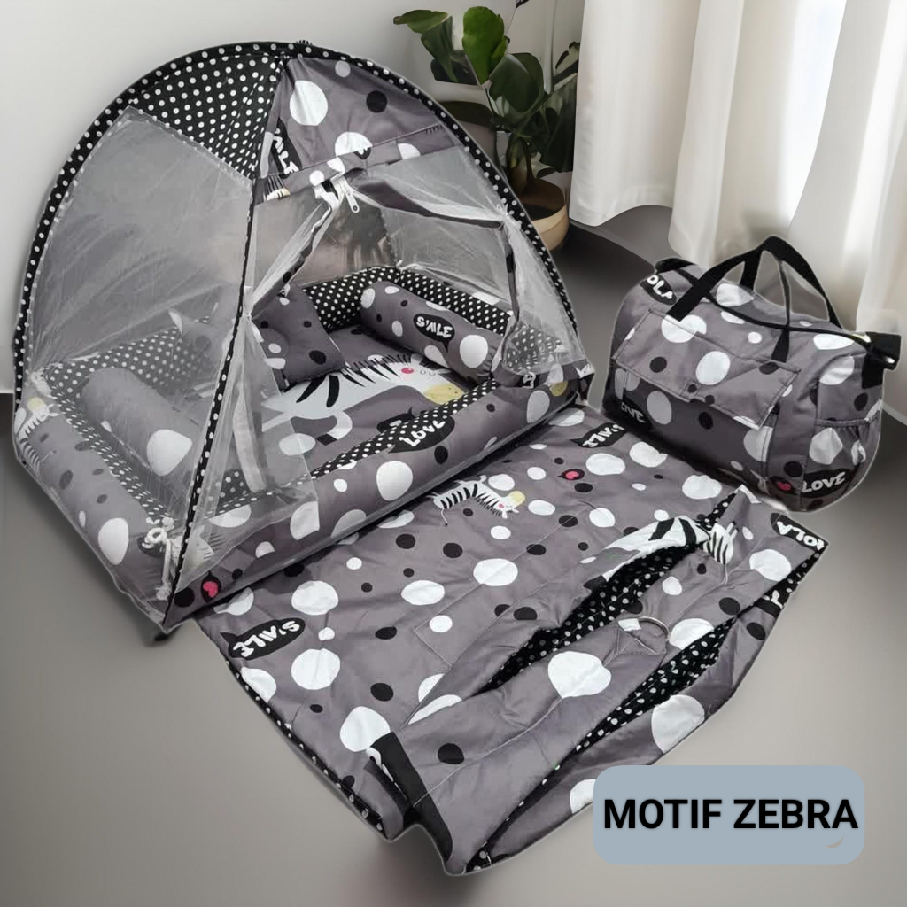 Kasur Bayi Kelambu Motif Zebra + Tas & Gendongan Set kasur bayi kelambu Kasur Bayi Kado bayi Tas