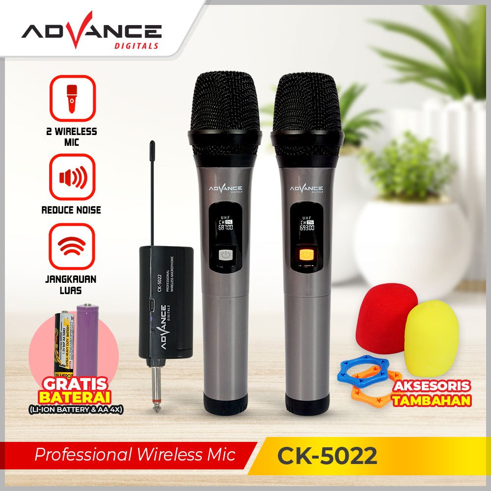 Advance Microphone Professional CK5022 Double Wireless Mic Wireless Blueetooth Karaoke Garansi Resmi