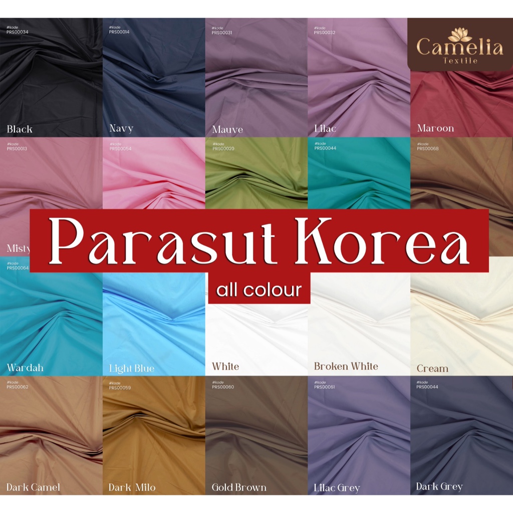 Cameliatex Kain Parasut Korea Premium Meteran / Bahan Kain Mukena Travel Minisize