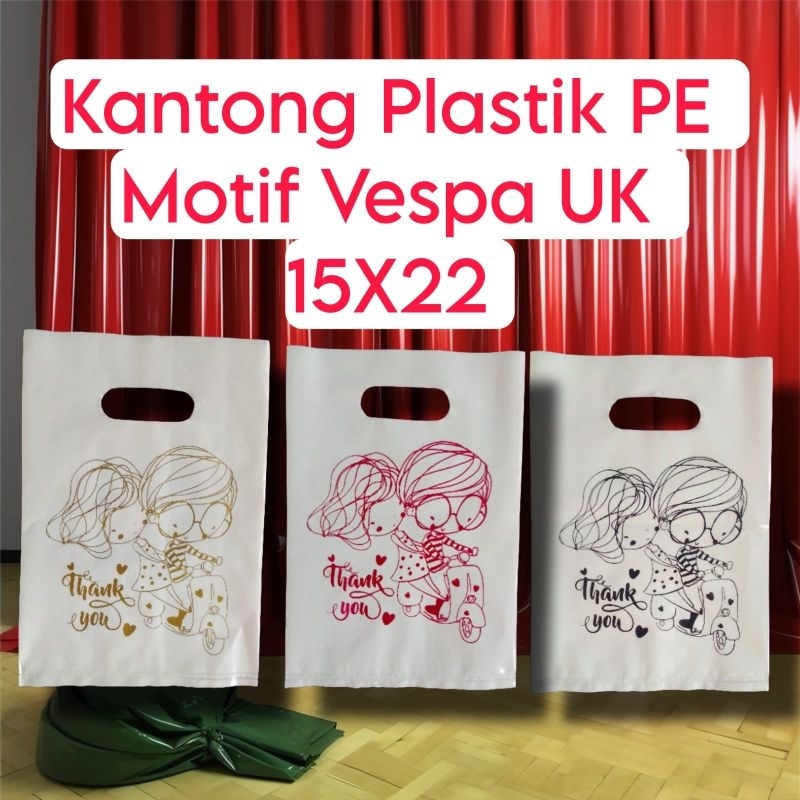

(isi 50) ukuran 15cmX22cm,kantong plastik PE motif thank you vespa,kantong skincare,kantong aksesoris,kantong bingkisan,kemasan online shop,kemasan daleman,kemasan skincare,kemasan aksesoris.