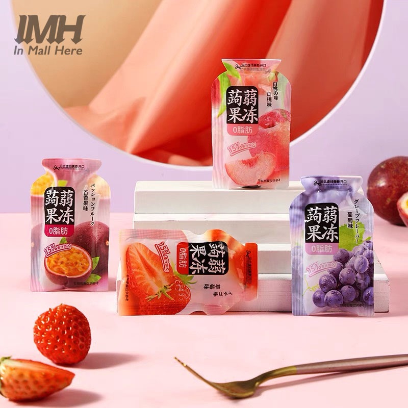 

[HALAL] Ecer Mix Konjac Jelly persik putih anggur stoberi markisa strawberry cina jeli puding 0 fat sachet china makanan anak 蒟蒻果冻 IMH 004