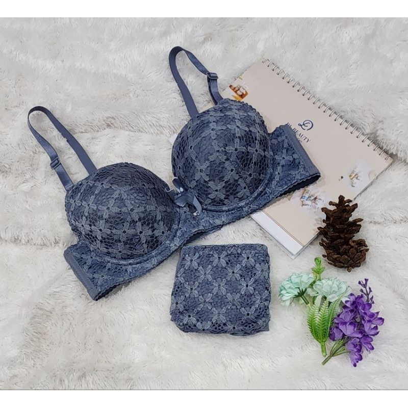 Bra Set Kawat Busa Sedang Kait 3 Motif Renda Cup B size 34-38 #8210