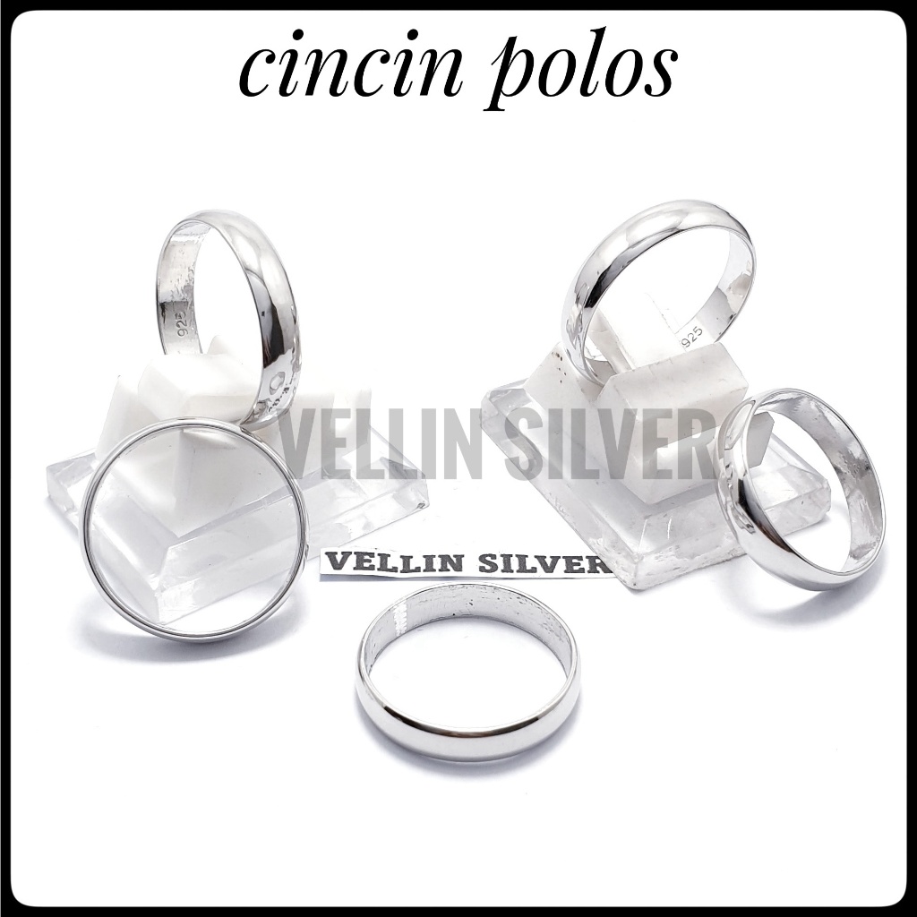 Cincin Polos Perak 925 Asli - Cincin Pria Wanita Ring Polos Silver 925 Lapis Emas Putih