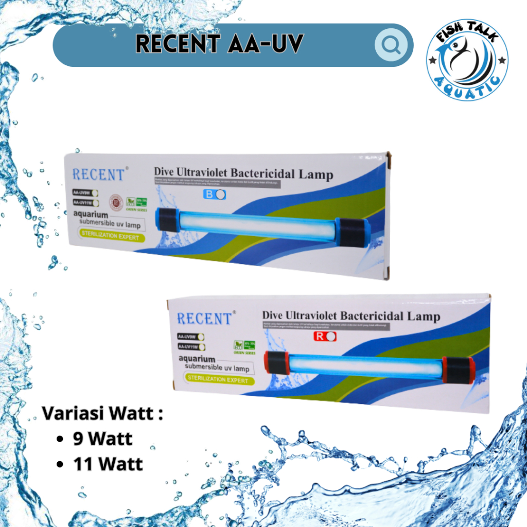 LAMPU UV ULTRAVIOLET AQUARIUM RECENT 9 WATT PEMBASMI ALGA