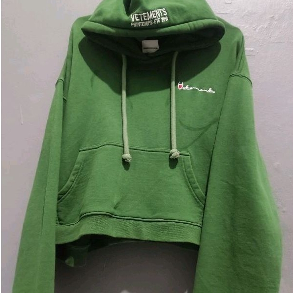 Vetements x champion polize reversible crop hoodie / crewneck in hoodie