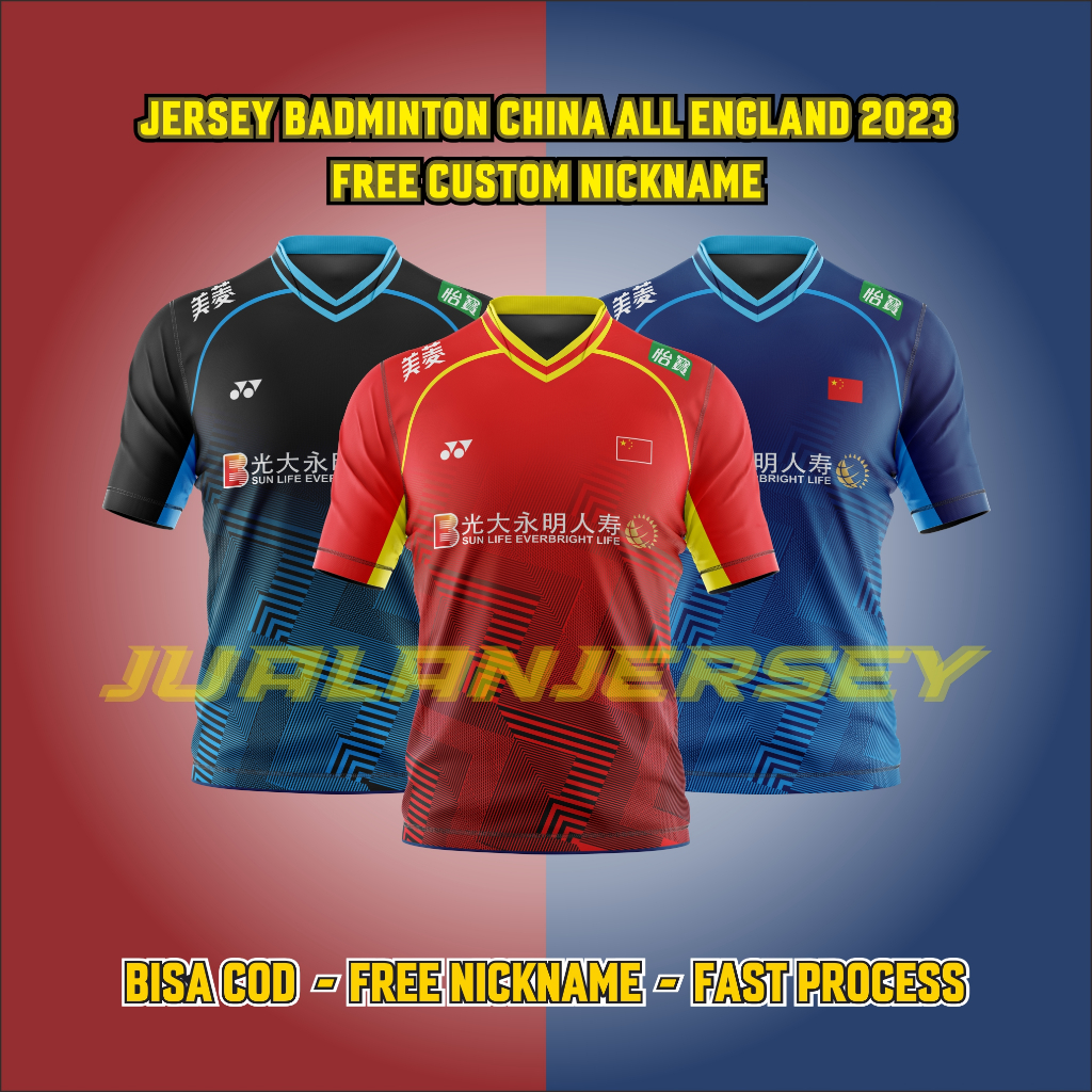 JERSEY BADMINTON CHINA ALL ENGLAND 2023 FREE CUSTOM NICKNAME