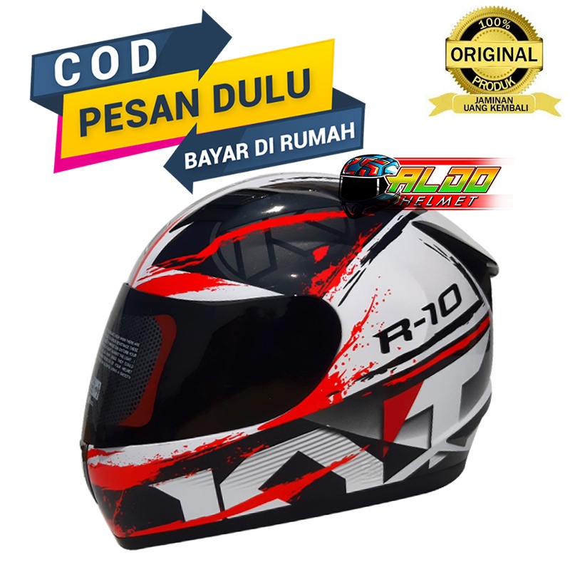 Helm KYT R-10 | Kyt R10 motif #2 WHITE RED | kyt fullface original | FREE packing dus & bubble wrap