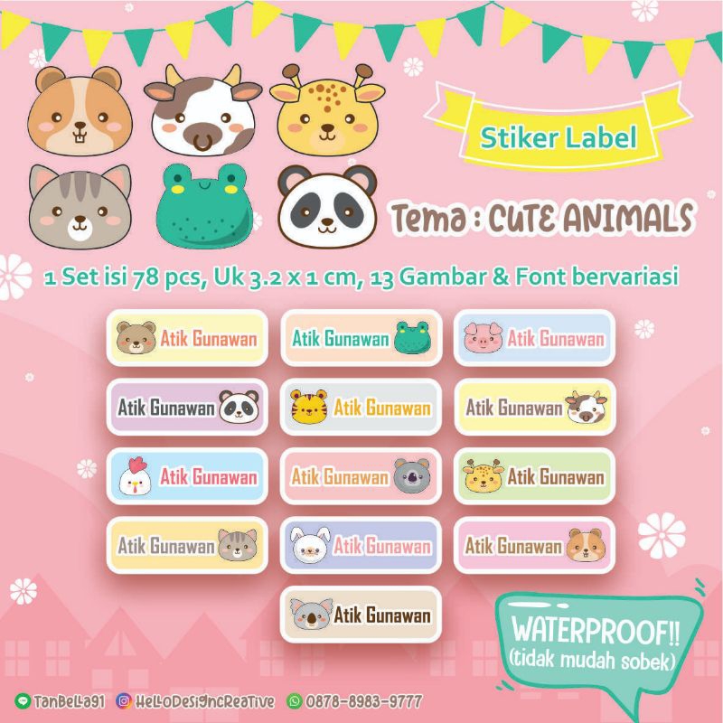 

STIKER NAMA WATERPROOF / STIKER LABEL TEMA CUTE ANIMALS