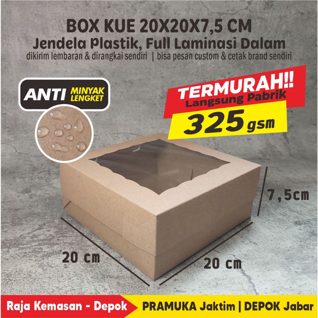 

Box Cake Jendela 20x20 cm Transparan Kraft Laminasi