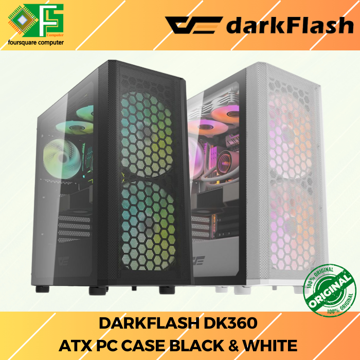 Casing PC ATX Darkflash DK360 Black & White + 3x Rainbow Fan | PC Case ATX