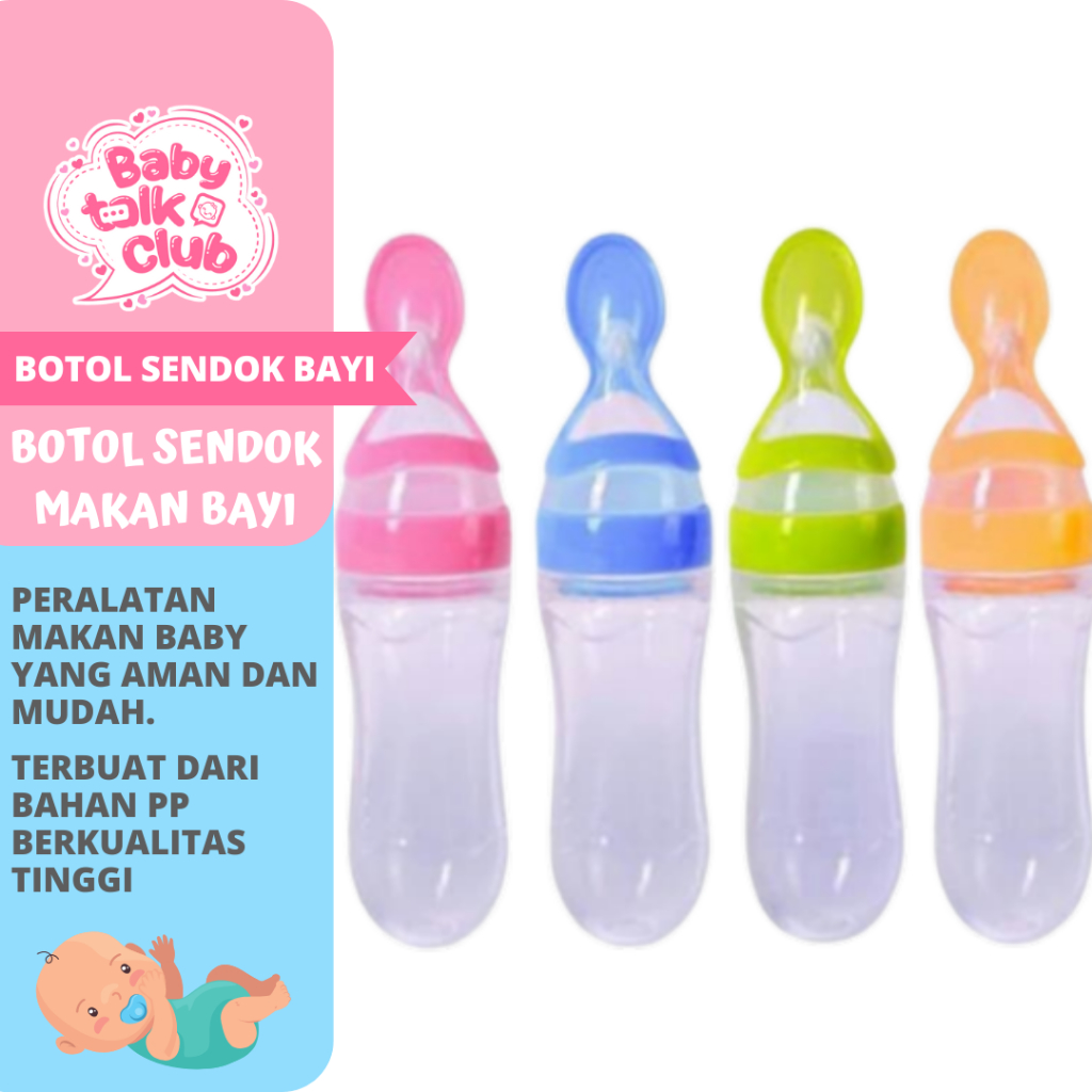 BOTOL DOT Silicone Sendok Makan Bayi Botol Sendok makan Bayi Susu Baby Silikon sikat biru pink lucu 