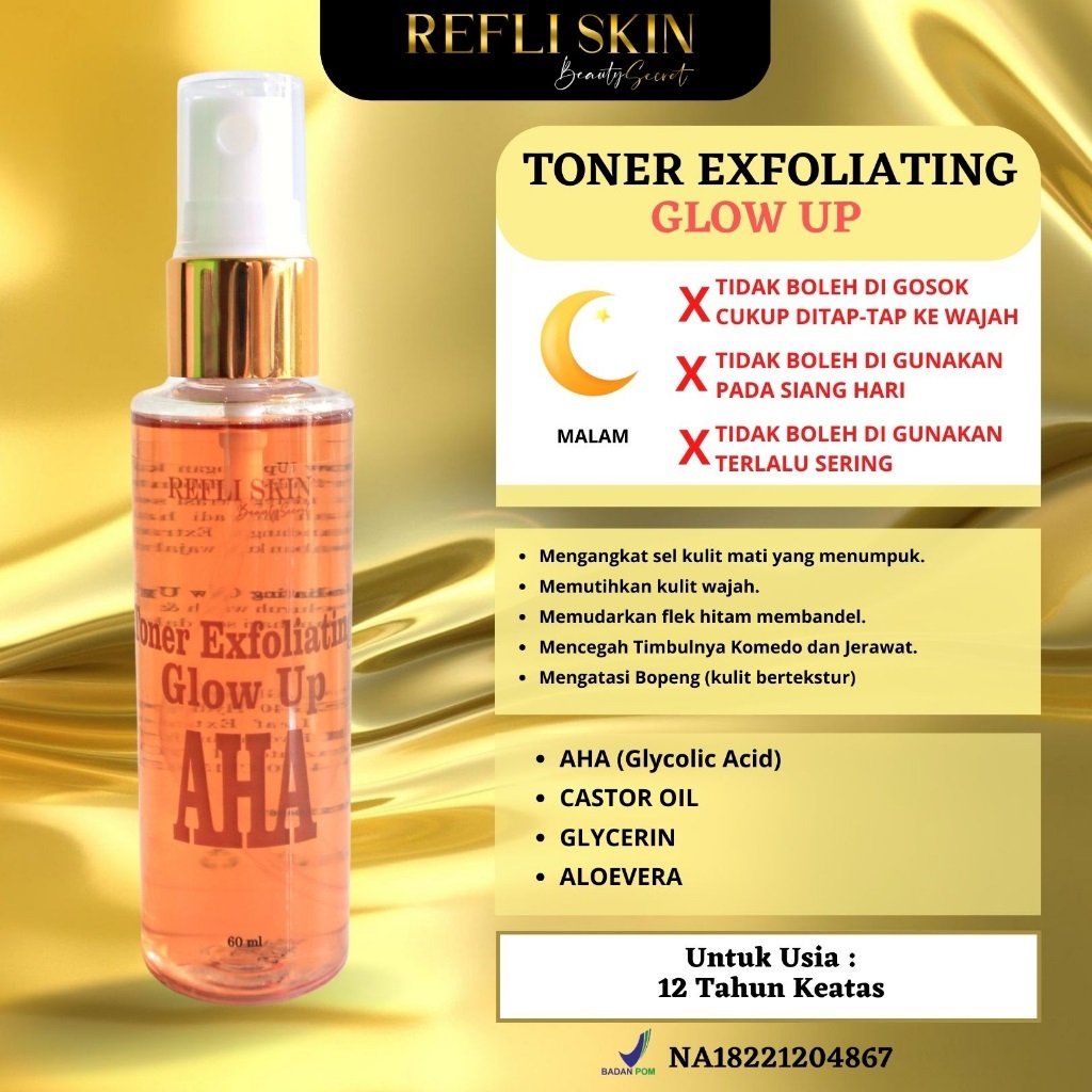 Toner Glow Up AHA Exfoliating Refliskin- Toner Exfoliating L- Refli Skin Toner Exfoliating Glow Up A