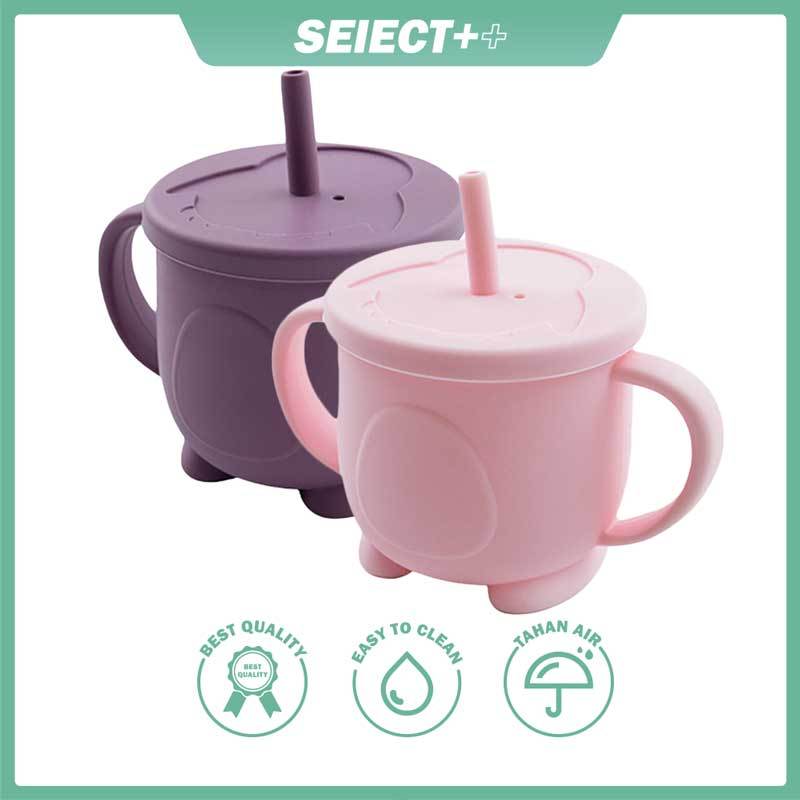 Select x Sooka Gelas bayi silikon dengan sedotan - Gelas silikon dengan sedotan dan motif kartun, anti jatuh dan dapat menempel di meja, gelas bayi yang dapat menjaga suhu tetap awet SK-ECA1090