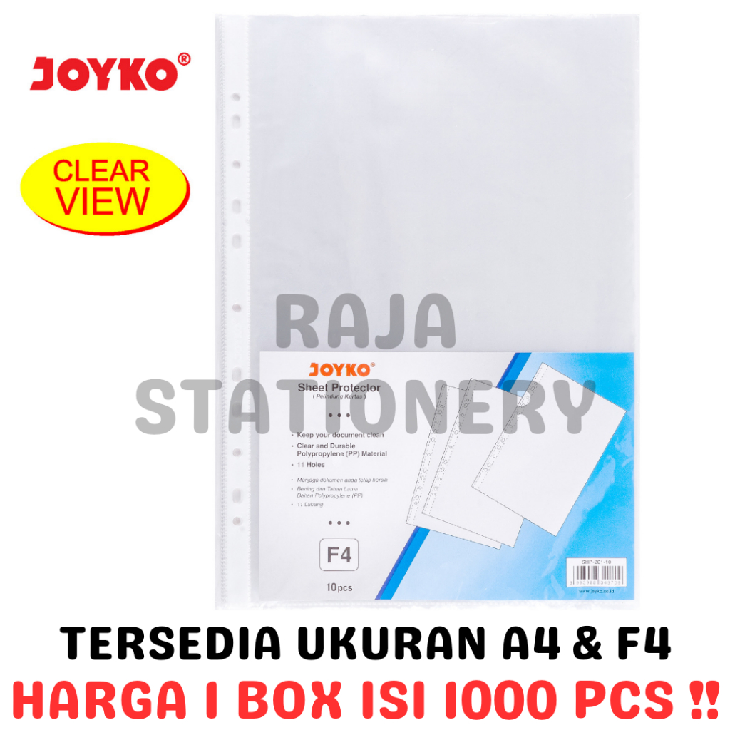 

JOYKO SHEET PROTECTOR A4 F4 PLASTIK PP POCKET A4 F4 FILE FOLDER FOLIO ORGANIZER KERTAS [100PACKS]