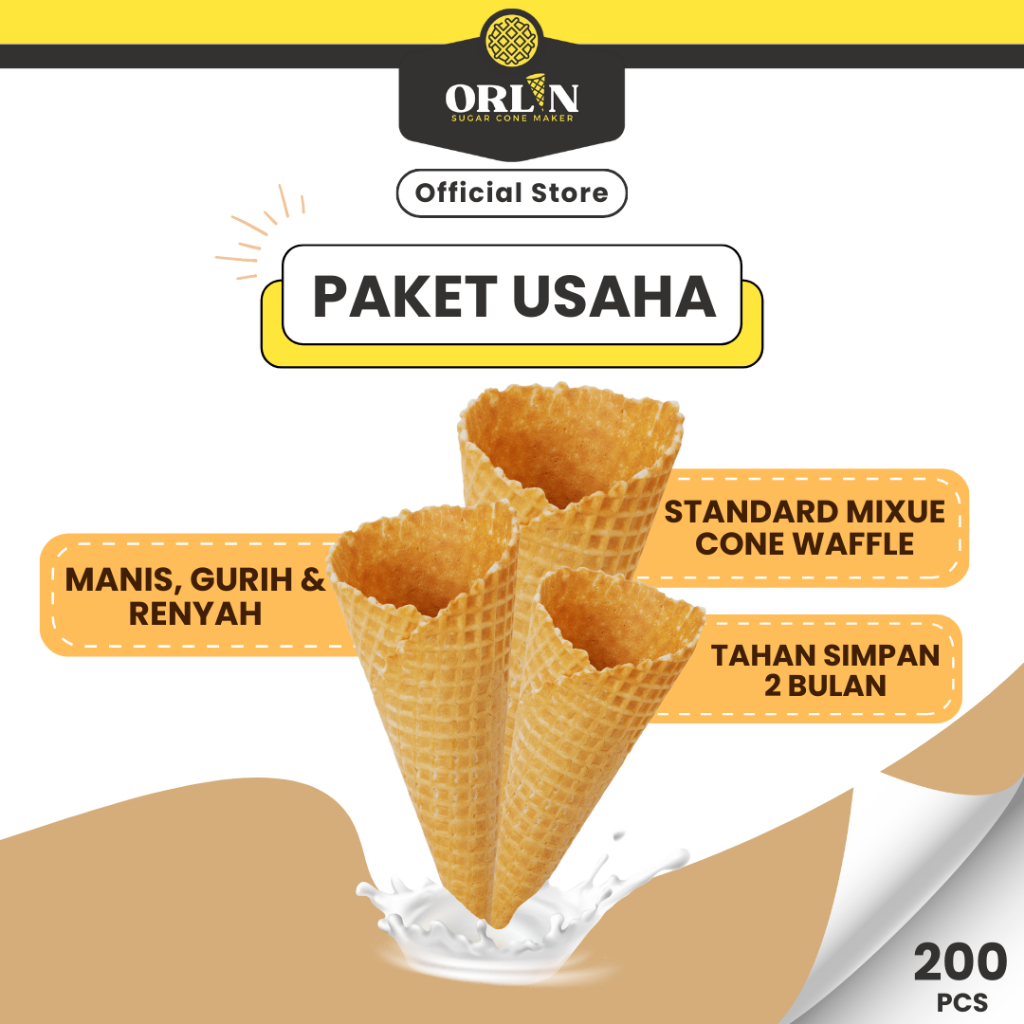 

ORLIN Paket Usaha Standard Mixue Waffle Cone Ice Cream 200pcs