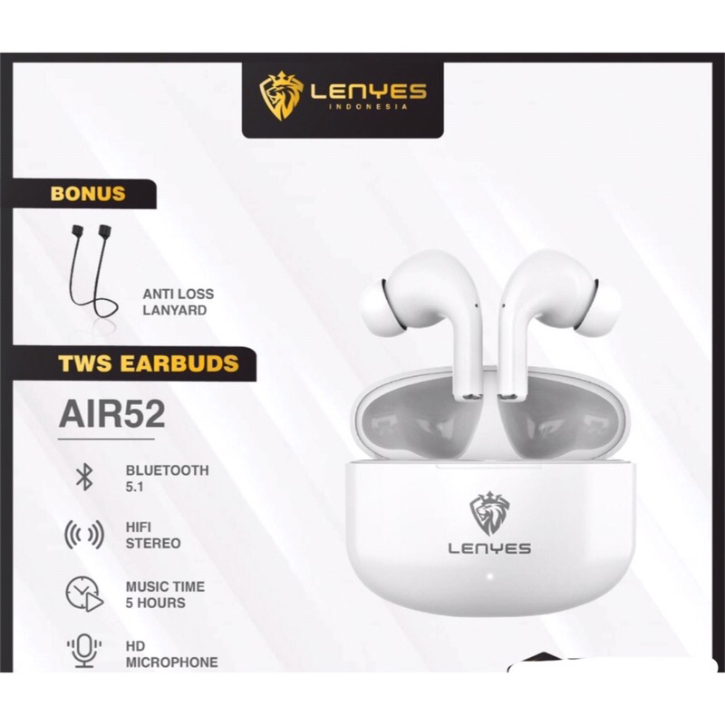 LENYES AIR 52 TWS Headset wireless Bluetooth 5.1 Earbuds Hifi Stereo Earphone With HD Microphone