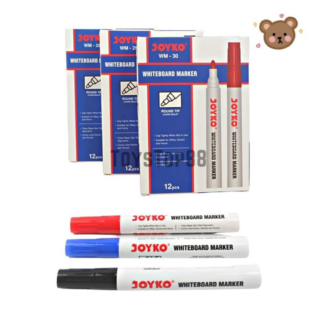 

Joyko Whiteboard Marker WM-28 WM-29 WM-30 Hitam Biru Merah - Spidol Papan Tulis Putih Bisa Hapus [PER PCS]